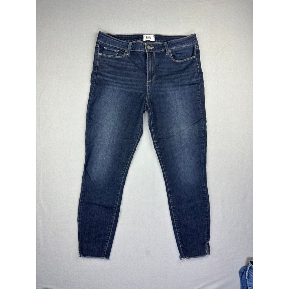 Paige Verdugo Ankle Jeans Womens 32 Dark Wash Raw Hem Skinny Denim Mid Rise